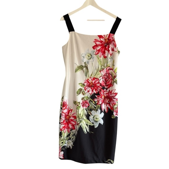 Adrianna Papell NWT Floral Square Neck Scuba Knee Length Sheath Dress Size 16 - Picture 3 of 11